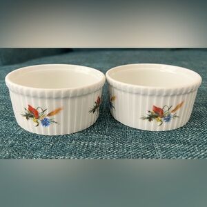 Vintage BIA Cordon Bleu France Soufflé Ramekins - Wheat and Wildflowers Set of 2